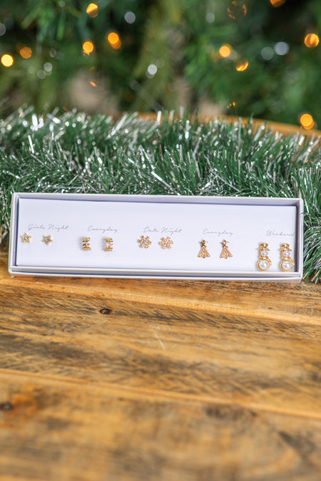 Gold 5 Piece Christmas Earring Set- Snowman