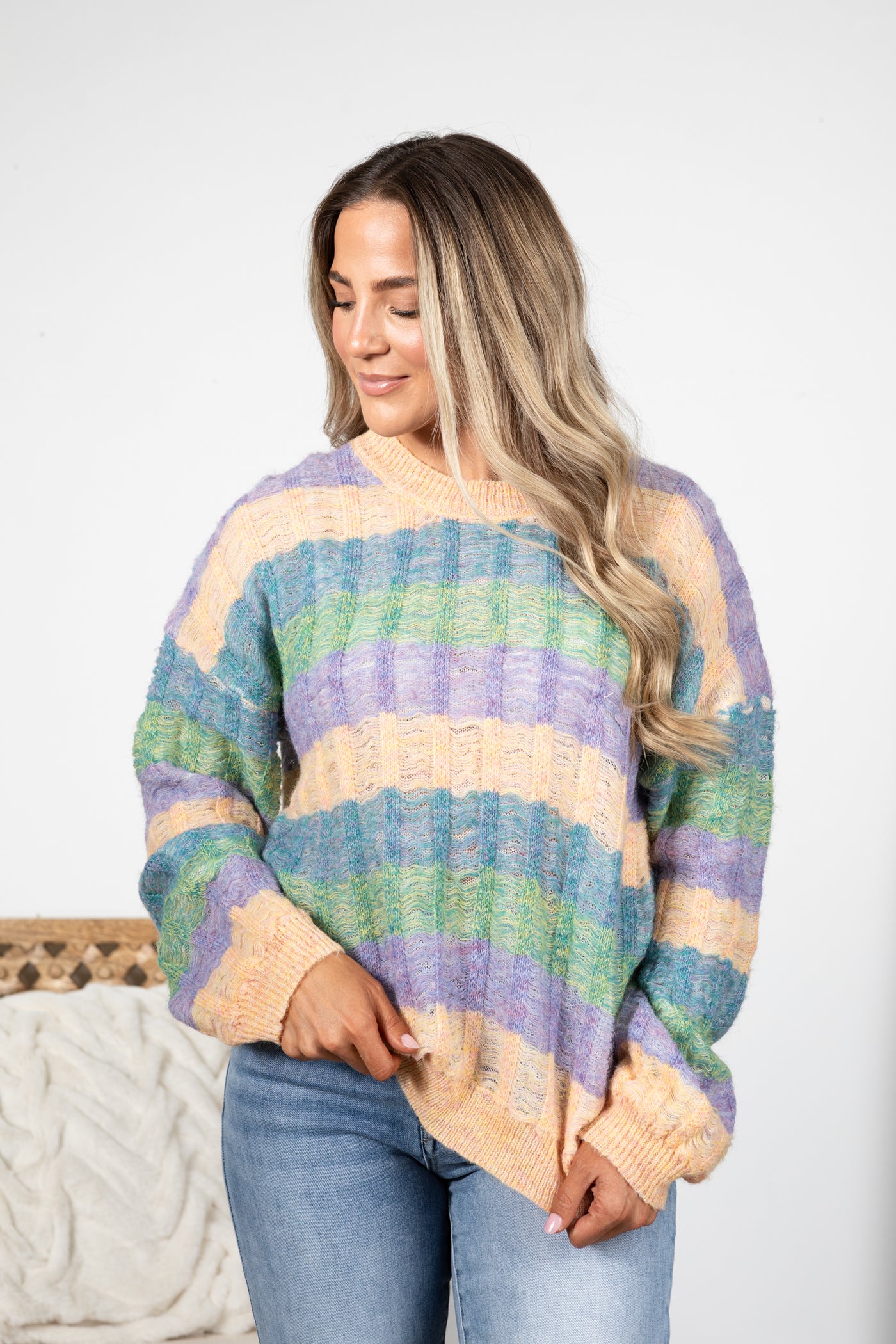 Multicolor Stripe Oversized Sweaters