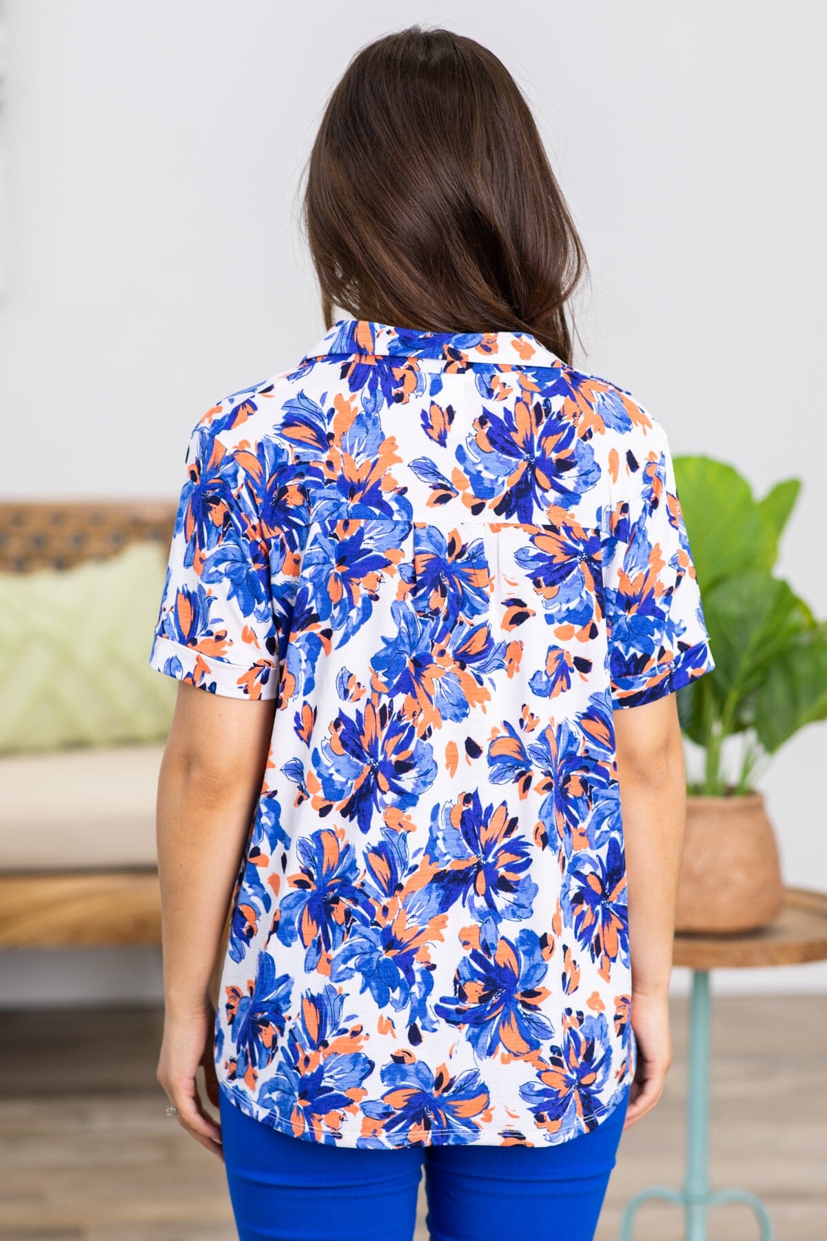 Cobalt and Coral Multicolor Floral Top - Filly Flair