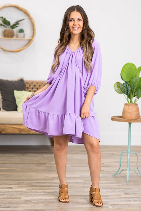 Lavender V-Neck Dolman Sleeve Dress - Filly Flair