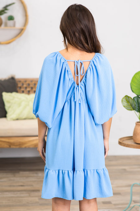 Baby Blue V-Neck Dolman Sleeve Dress - Filly Flair