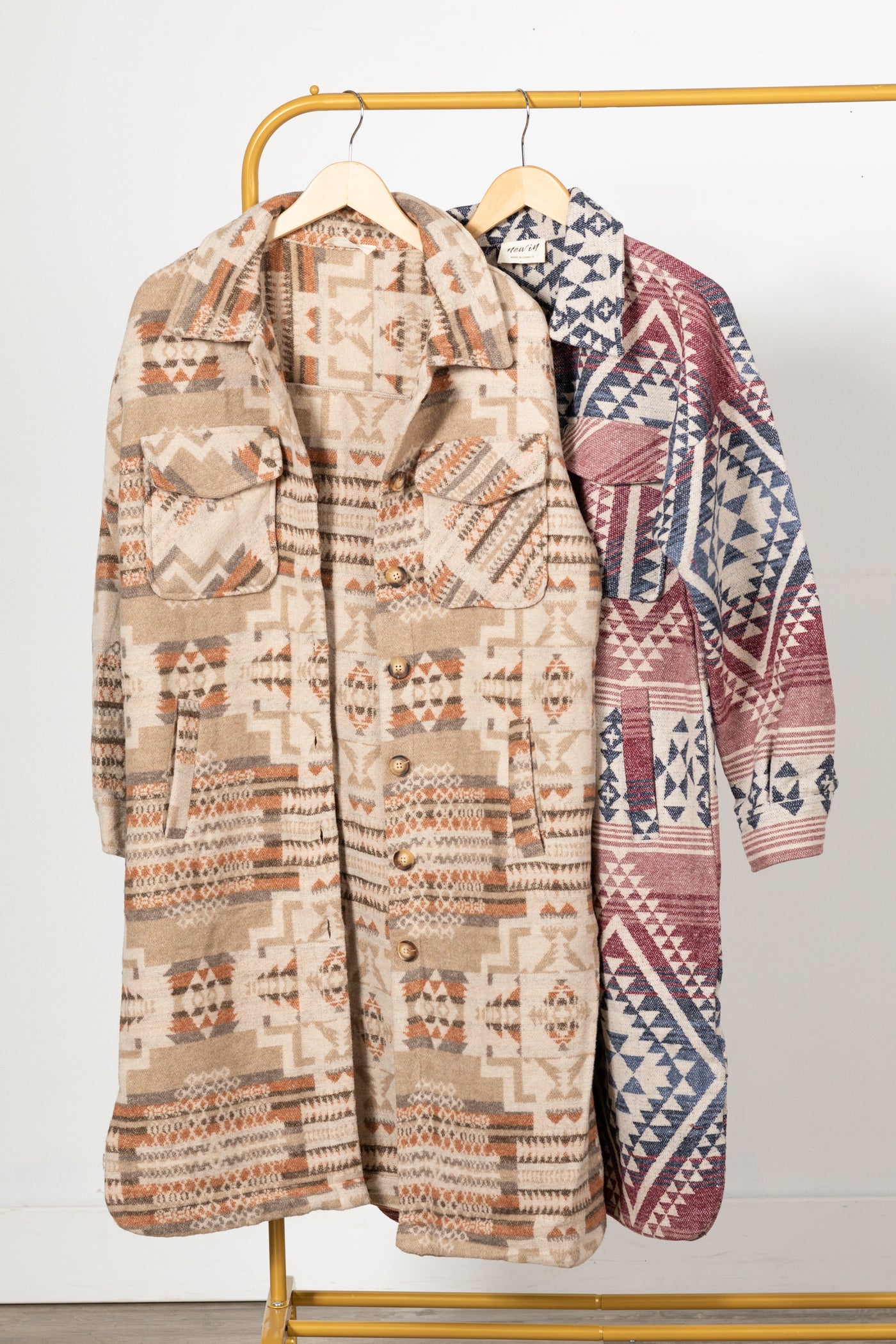 Aztec And Plaid Printed Shacket Coat