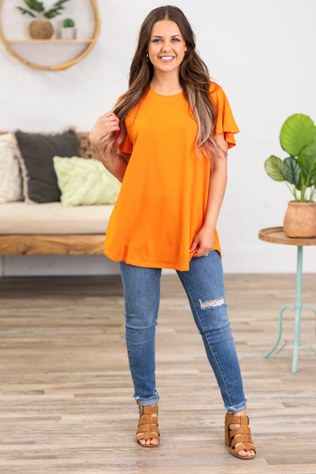 Orange Flutter Sleeve Top - Filly Flair