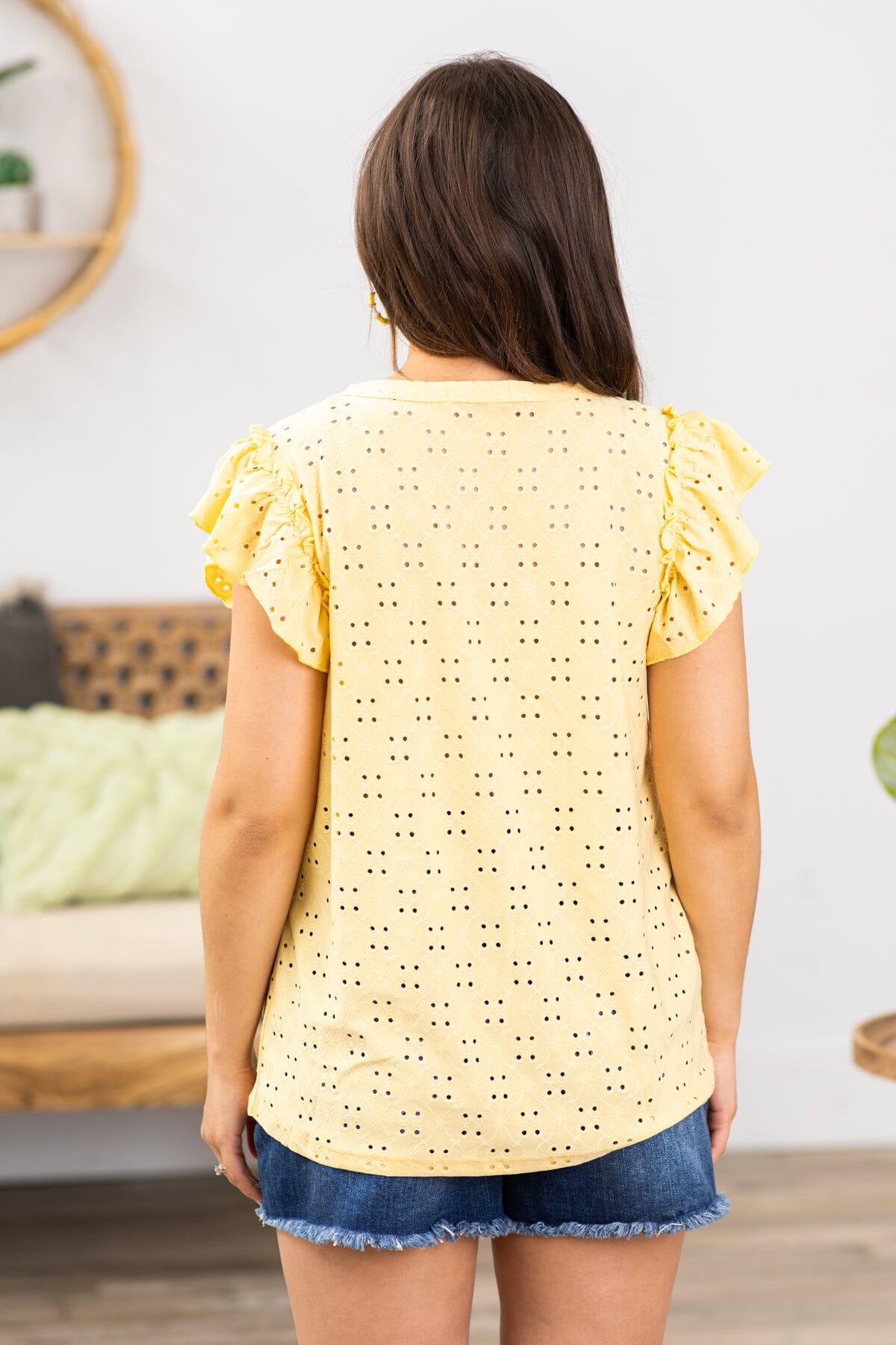 Yellow flutter sleeve store top