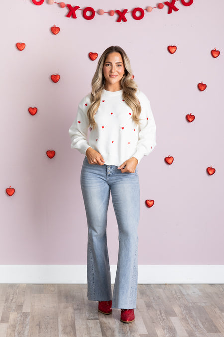 Heart Embroidered Crewneck Sweater