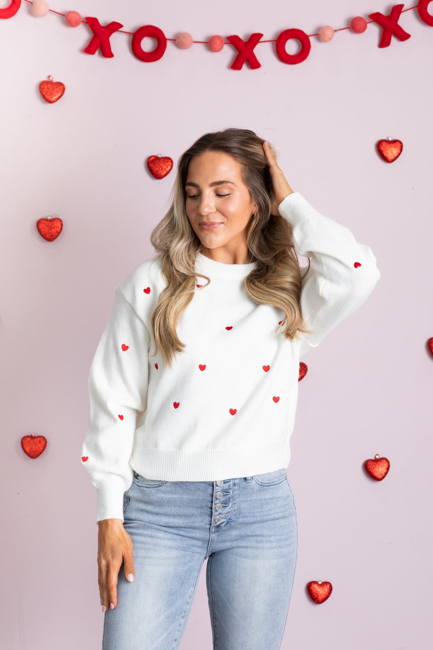 Heart Embroidered Crewneck Sweater