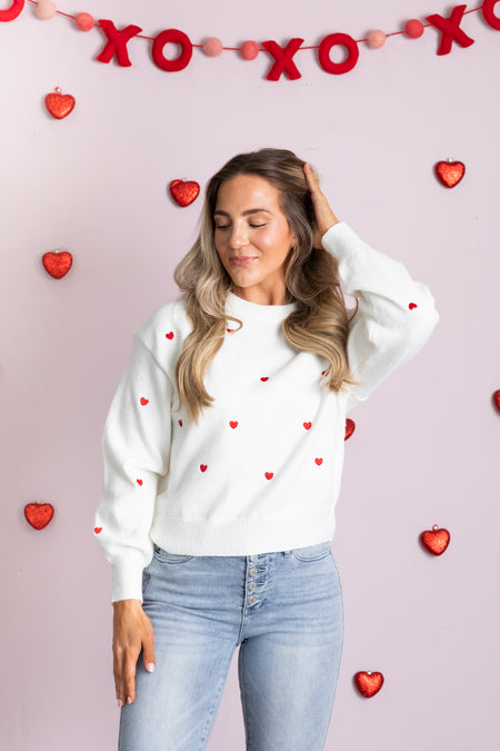 Heart Embroidered Crewneck Sweater