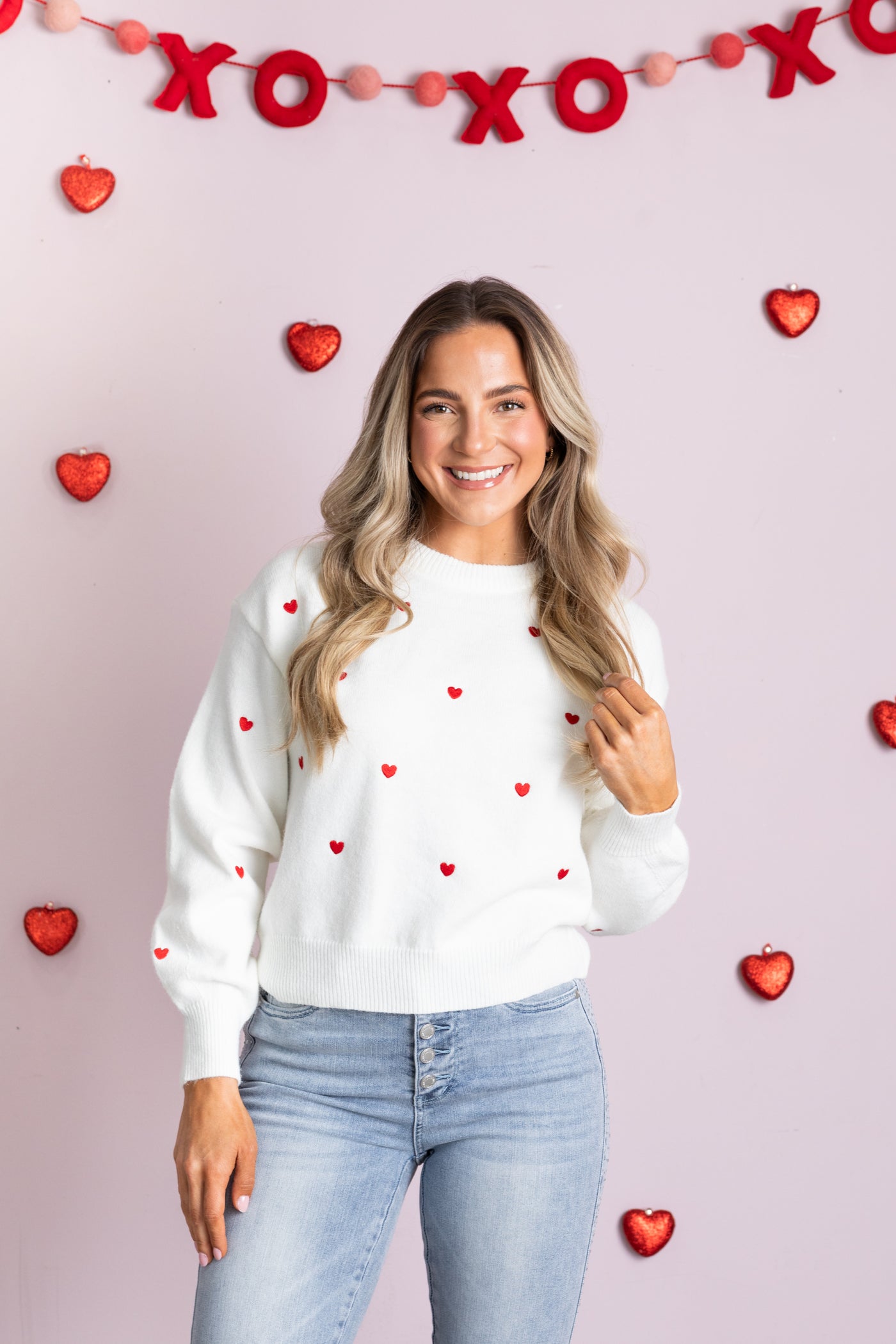 Heart Embroidered Crewneck Sweater