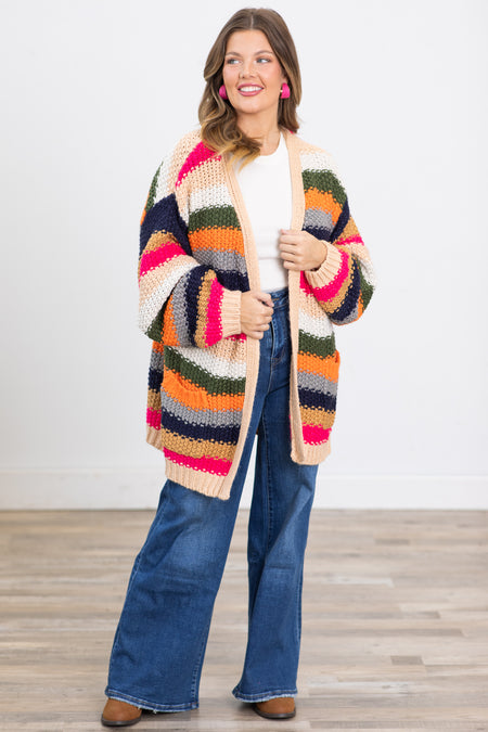 Navy Multicolor Stripe Chunky Cardigan