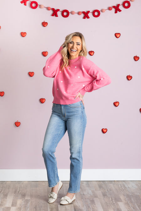 Heart Embroidered Crewneck Sweater