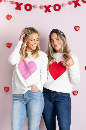 Ivory Heart Raglan Sleeve Pullover Sweater