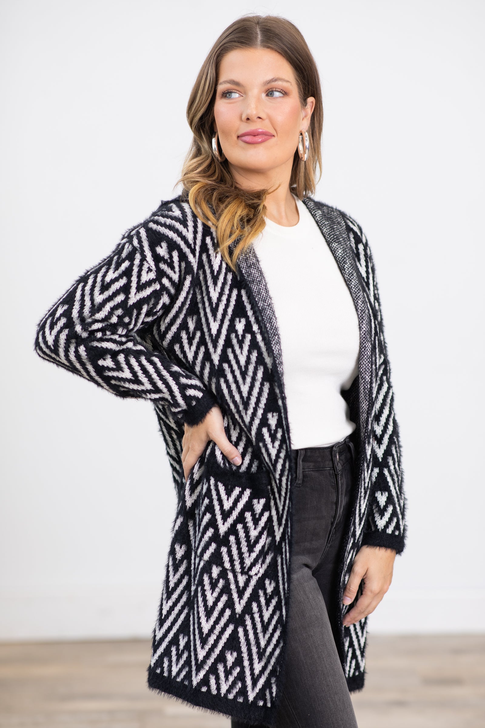 Black and 2025 white aztec cardigan