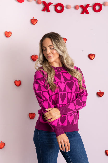 Heart Checkerboard Pullover Sweater