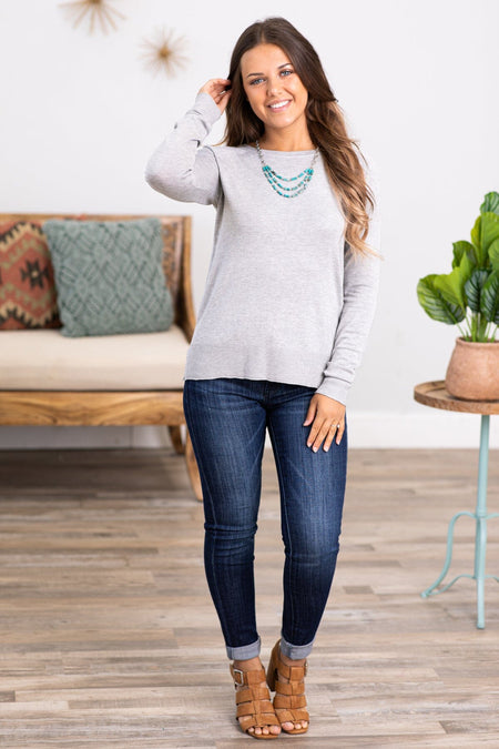 Grey Lightweight Sweater With Side Slit - Filly Flair