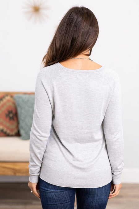 Grey Lightweight Sweater With Side Slit - Filly Flair