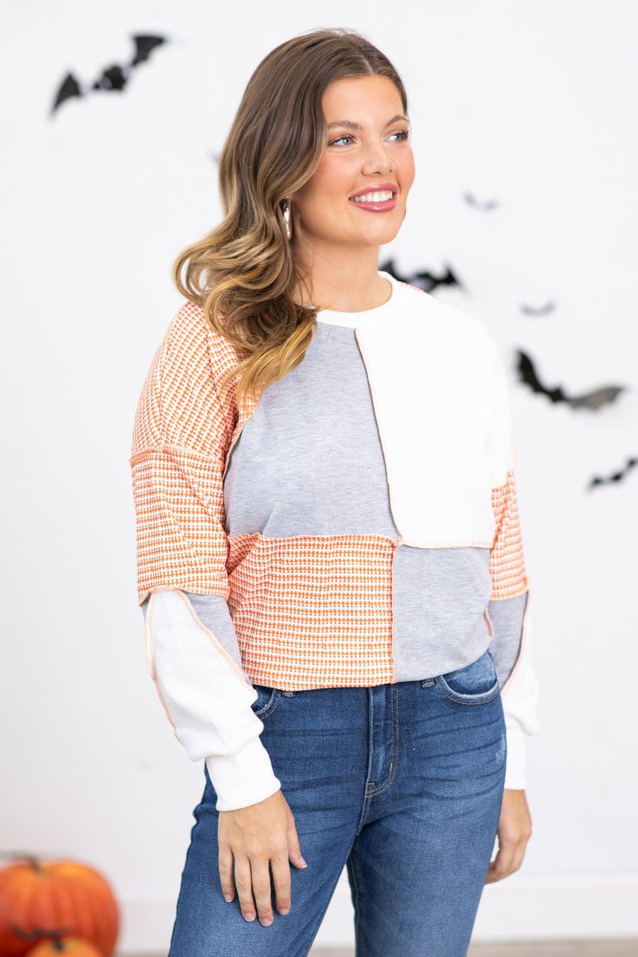 Heather Grey and Orange Colorblock Top