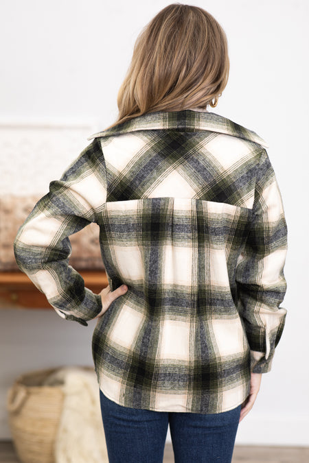 Olive and Ivory Plaid Shacket