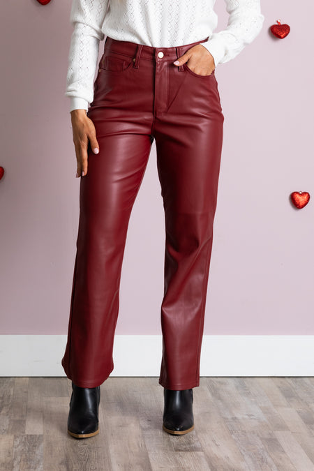 Judy Blue Tummy Control Red Leather Pant