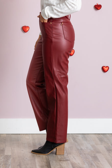 Judy Blue Tummy Control Red Leather Pant