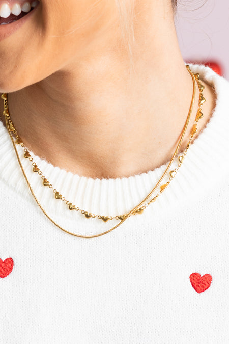 Gold Tarnish Free Heart Layer Necklace