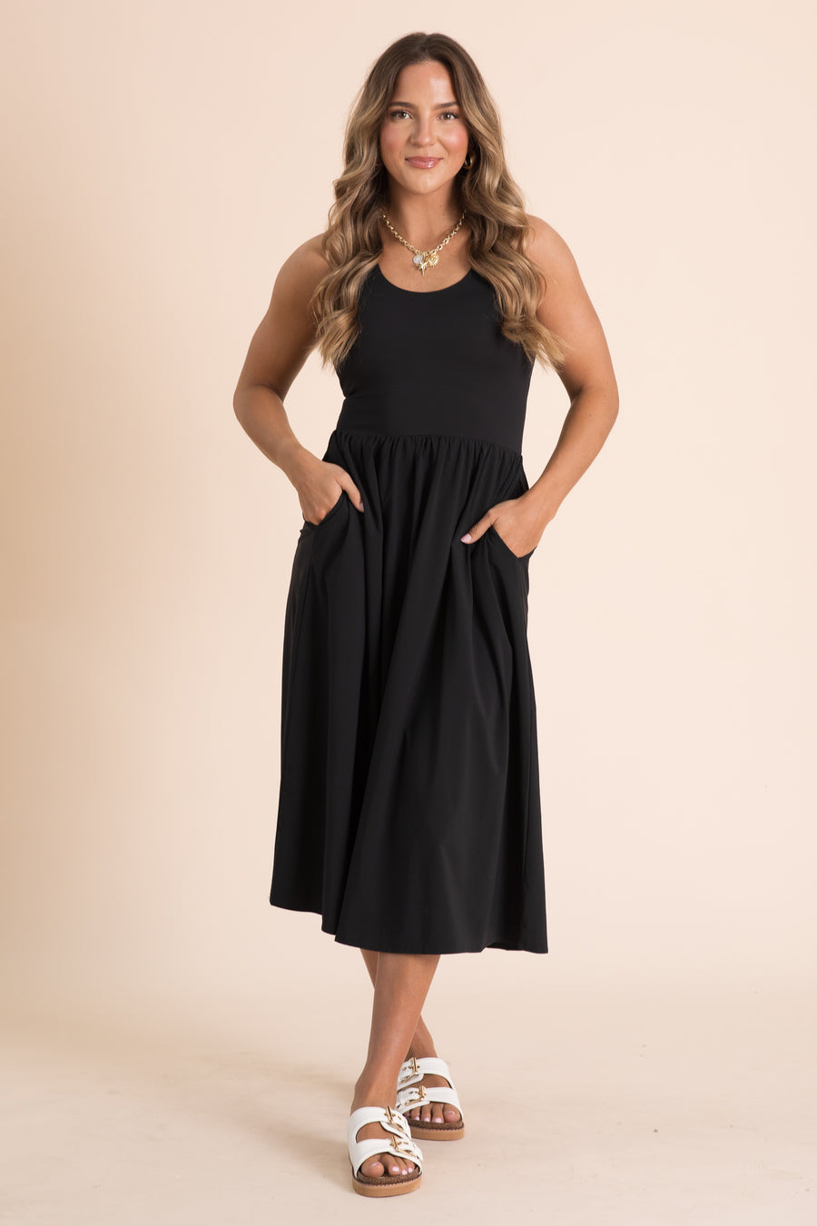 Black Breeze Ease Rib Tank Midi Dress