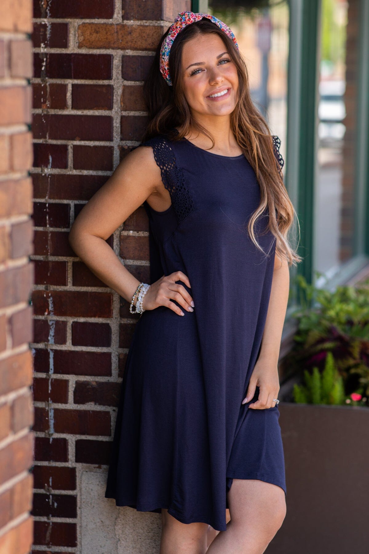 Navy crochet skater sales dress