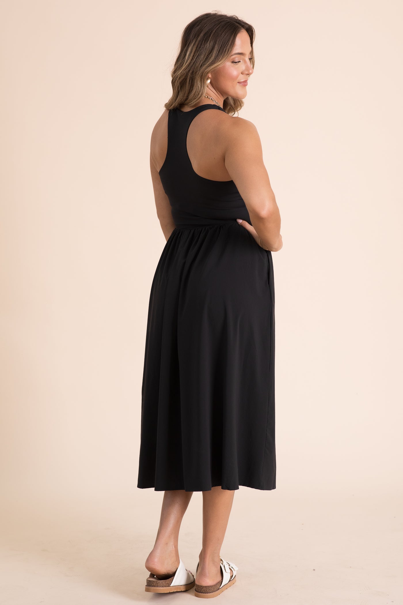 Black Breeze Ease Rib Tank Midi Dress