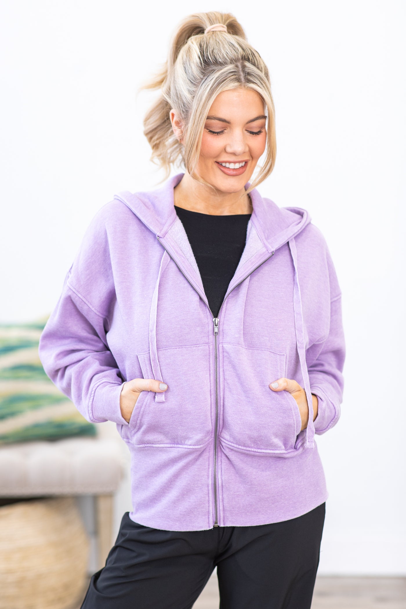 Orchid Washed Full Zip Fleece Hoodie