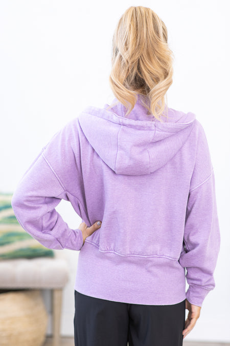 Orchid Washed Full Zip Fleece Hoodie