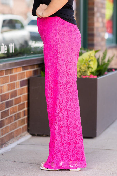 Hot Pink Lace Wide Leg Pants - Filly Flair