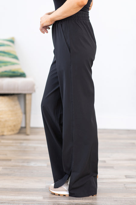 Black Toggle Waistband With Slit Hem Pants