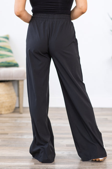 Black Toggle Waistband With Slit Hem Pants