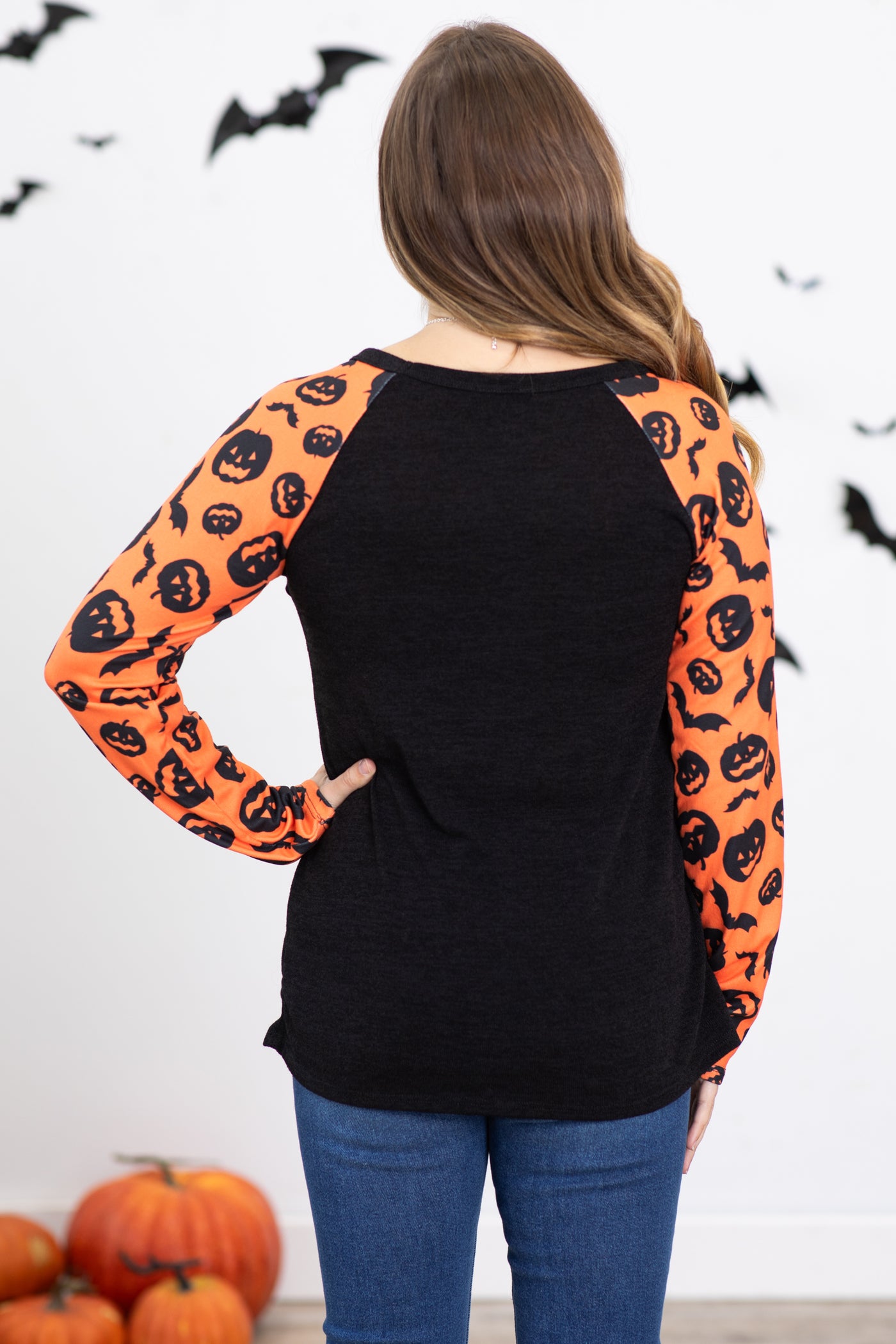 Black and Orange Top With Pumpkin Sleeves