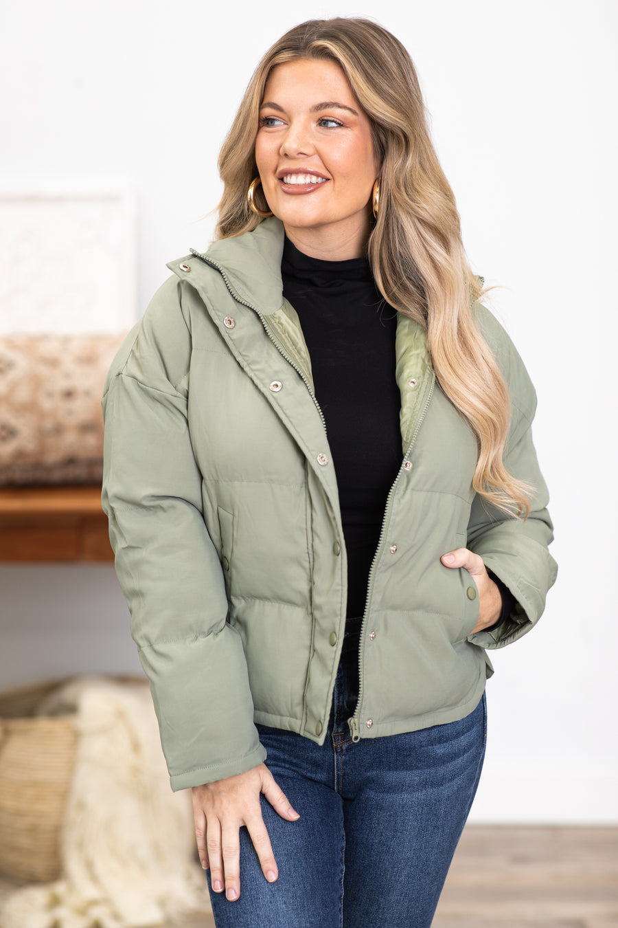 Sage Channel Quilt Puffer Jacket