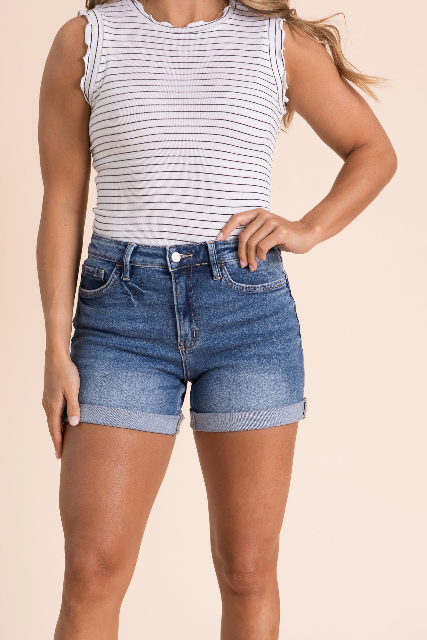 Lovervet High Rise Double Cuffed Denim Shorts