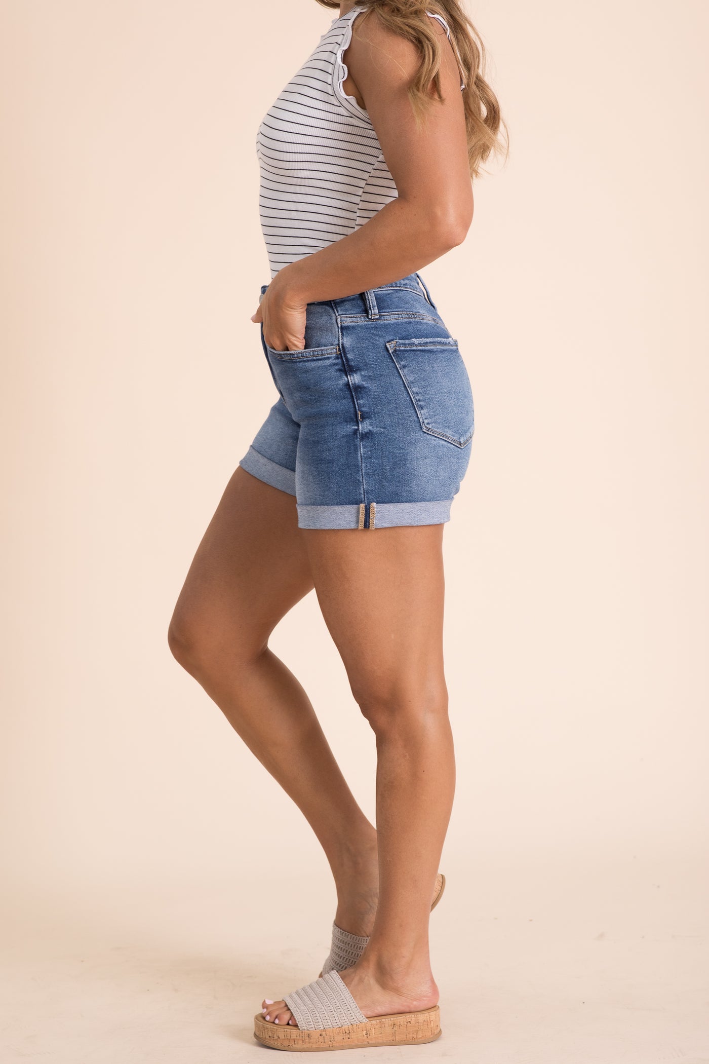 Lovervet High Rise Double Cuffed Denim Shorts