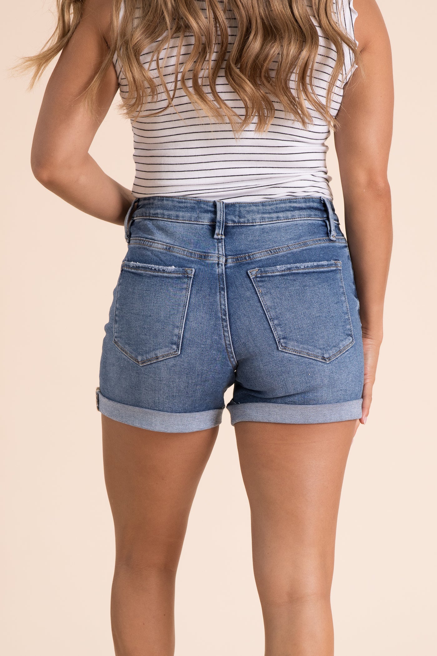 Lovervet High Rise Double Cuffed Denim Shorts