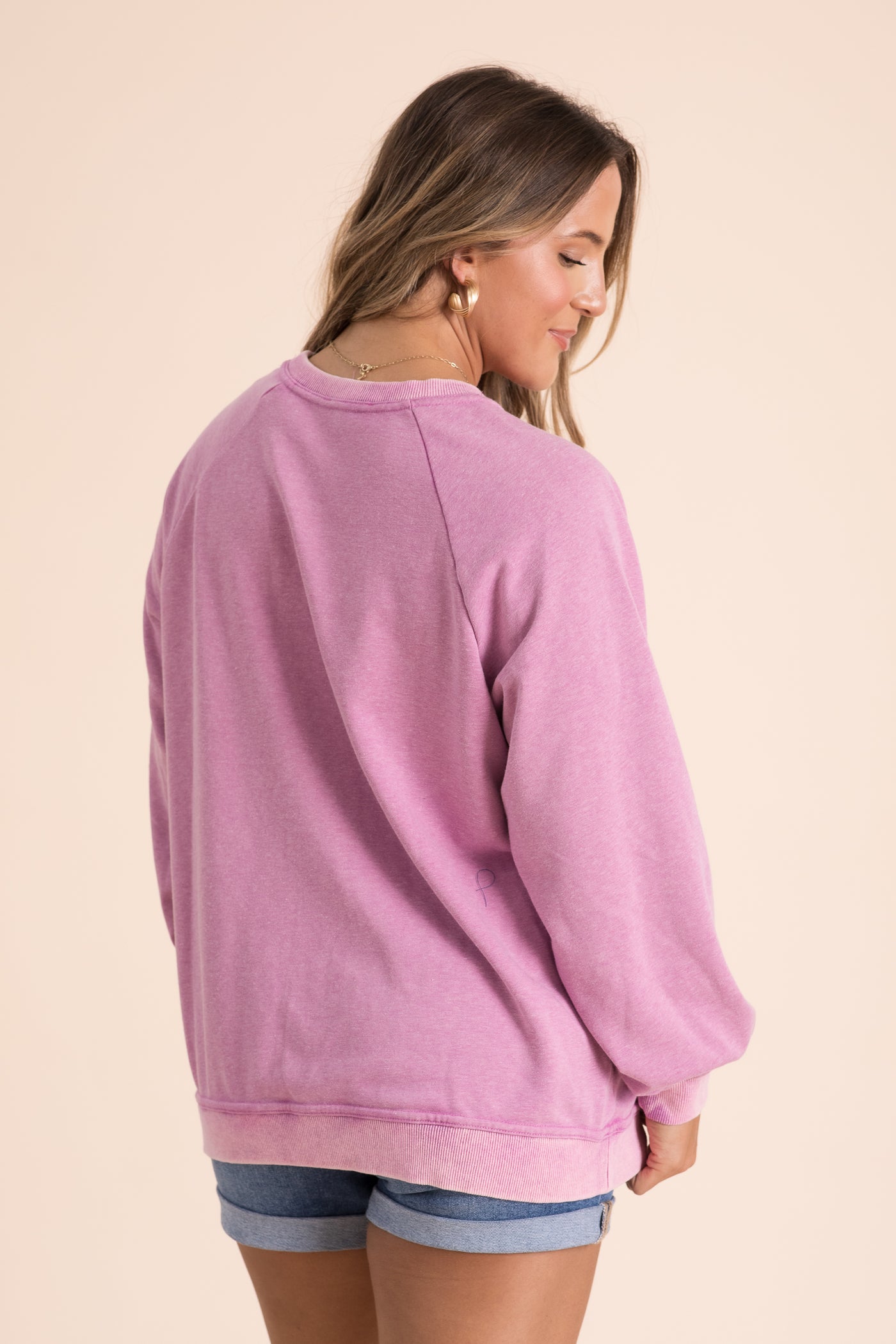 Orchid Mineral Washed Lace Trim Sweatshirt