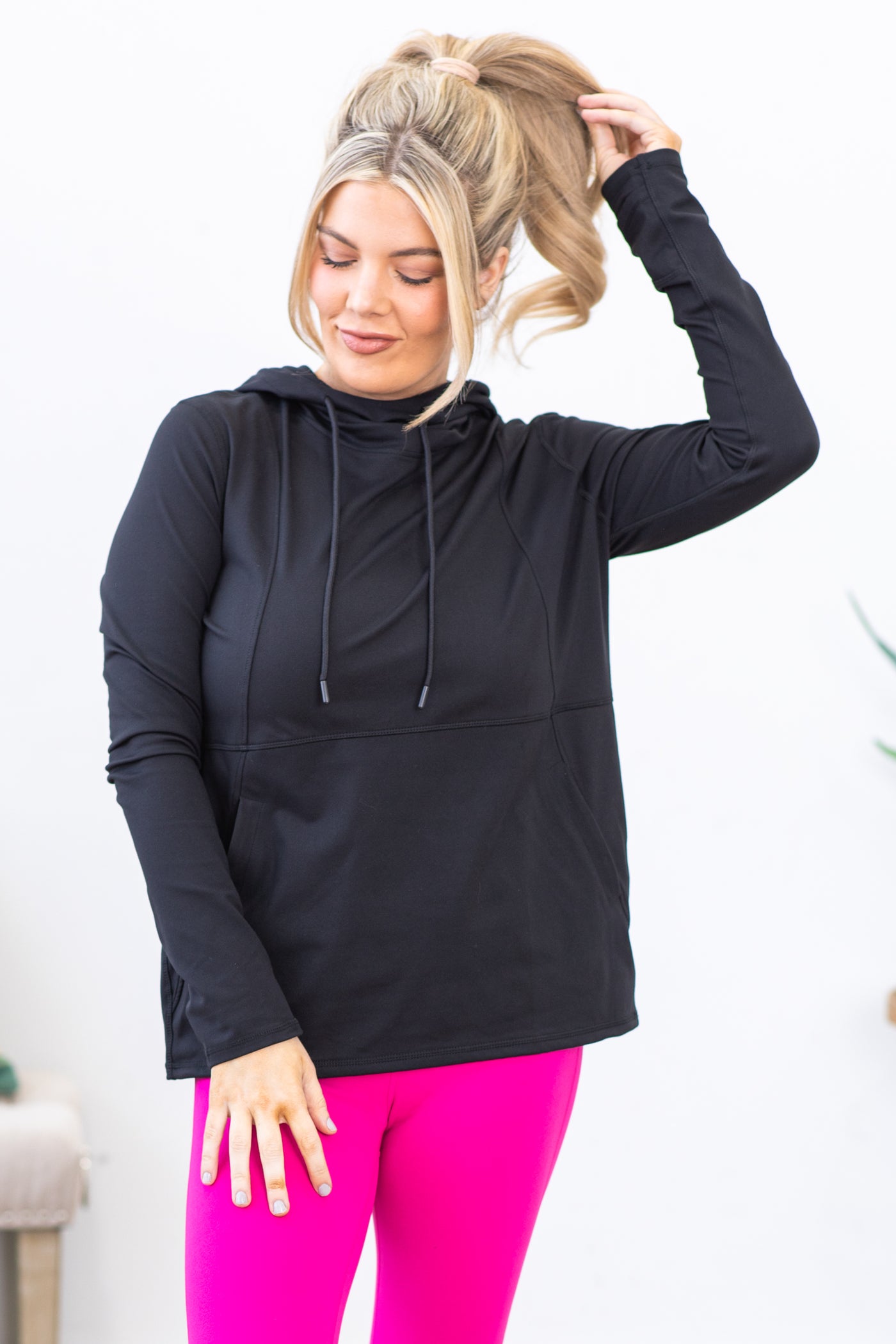 Black Hooded Active Top