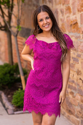 Berry Scalloped Trim Lace Dress - Filly Flair