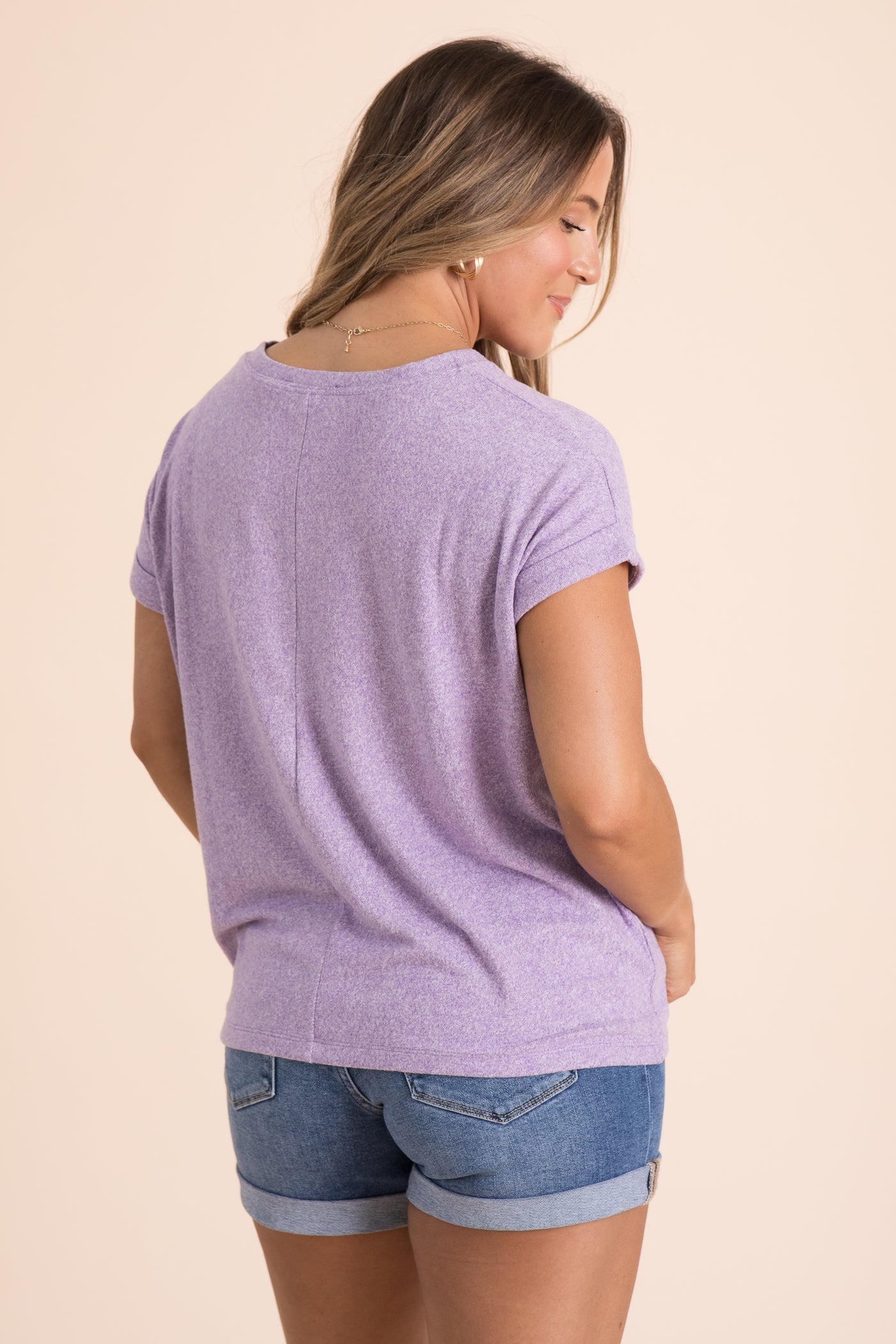 Soft Melange Hacci V-Neck Knit Tee