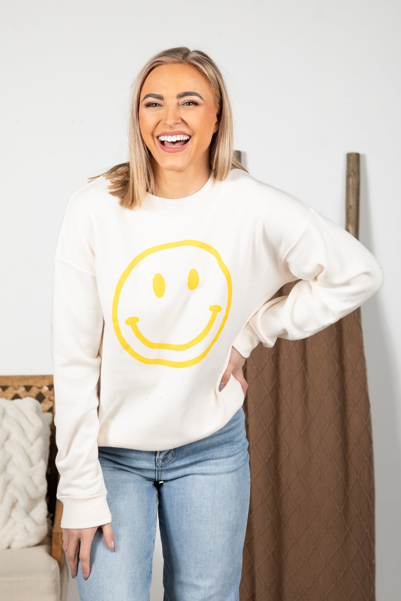 Smile Printed Fleece Crewneck