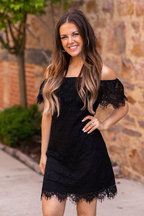 Black Scalloped Trim Lace Dress - Filly Flair