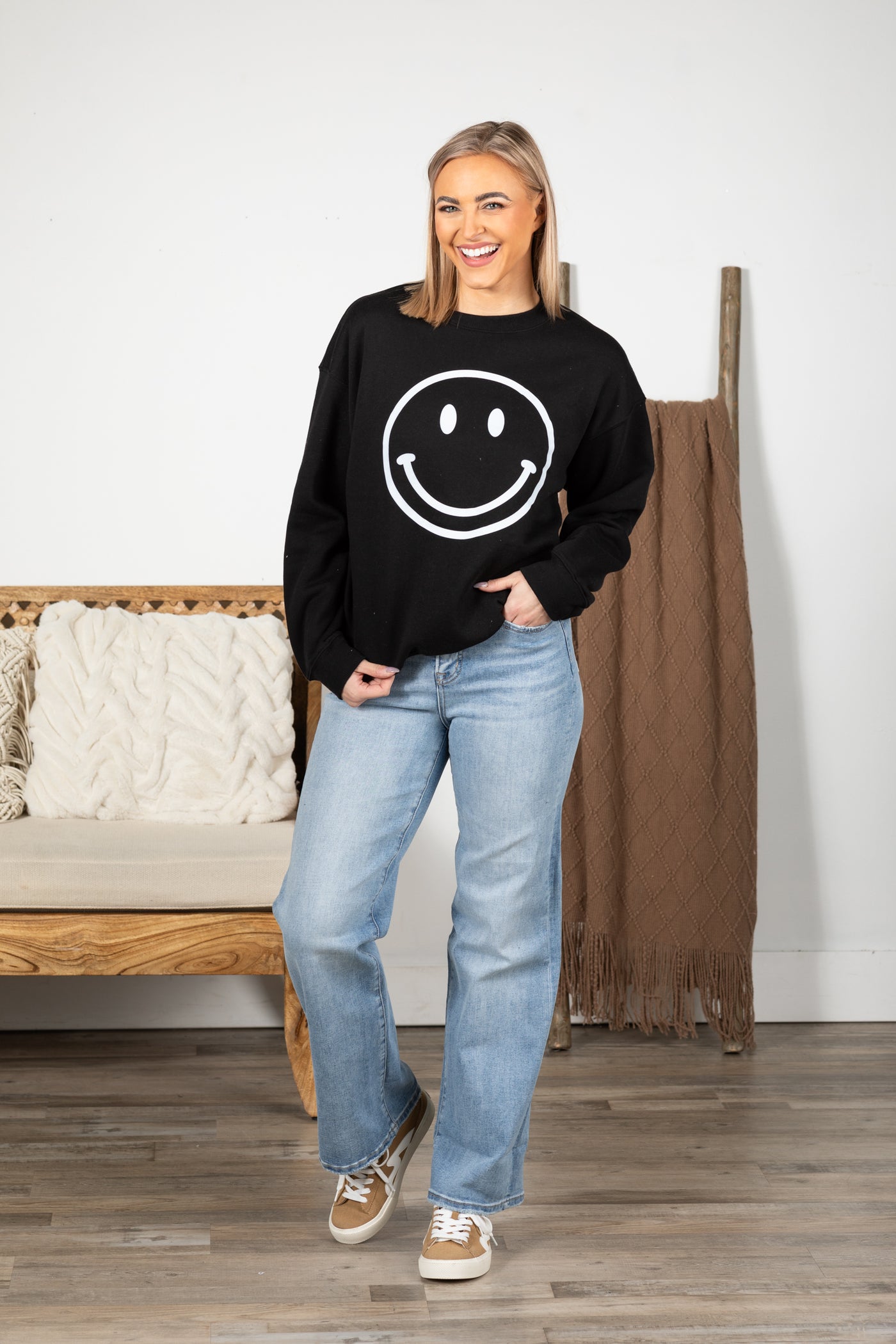 Smile Printed Fleece Crewneck