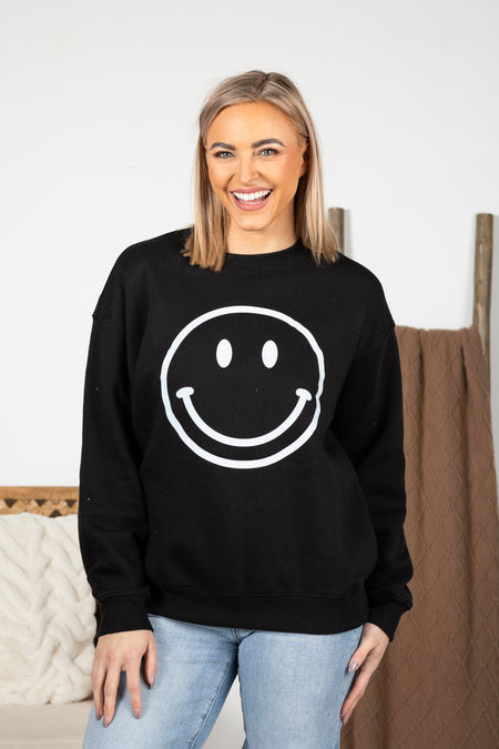 Smile Printed Fleece Crewneck