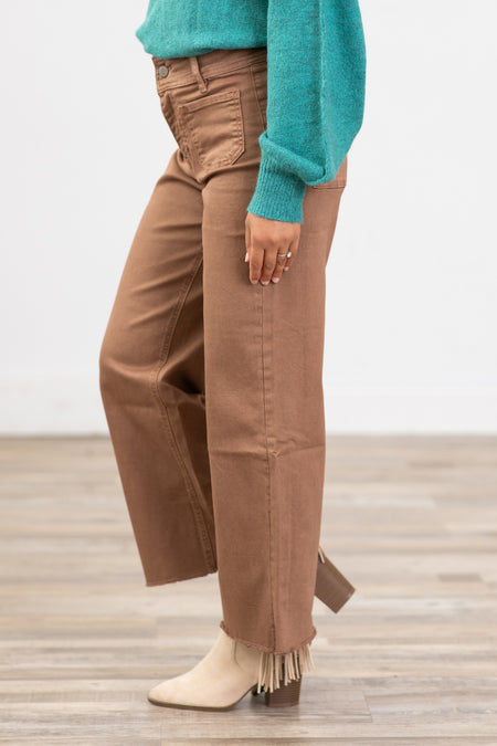 Mica Taupe Cropped Wide Leg Jeans