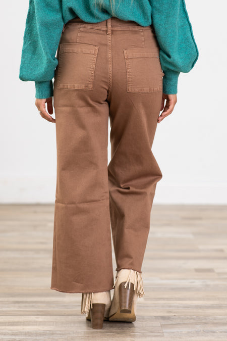 Mica Taupe Cropped Wide Leg Jeans