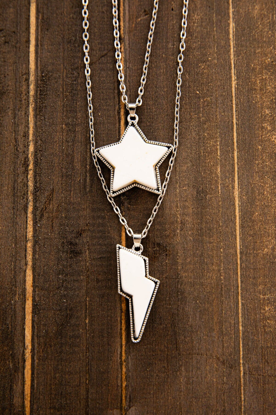 White Lightning Bolt and Star Necklace - Filly Flair