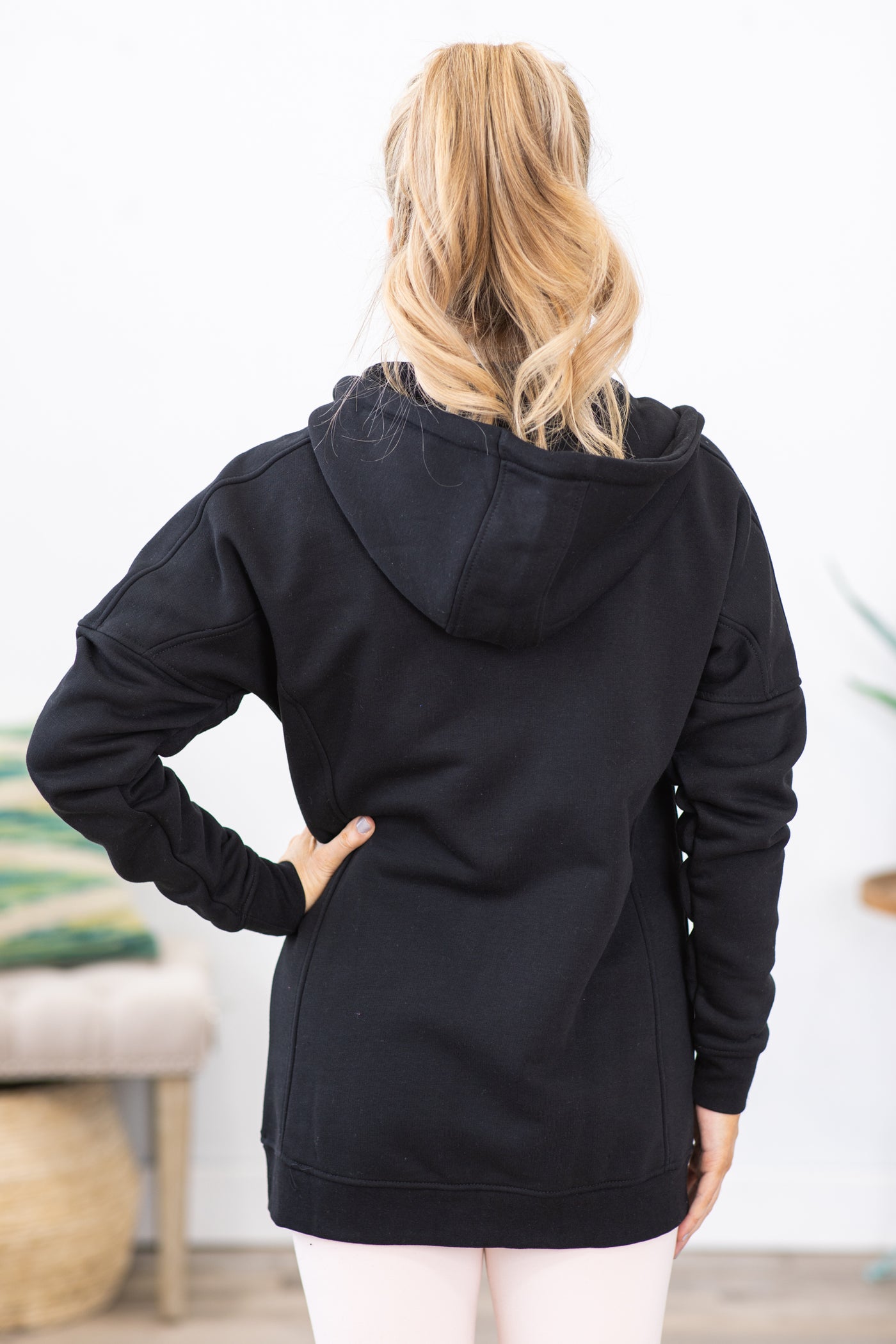 Black Long Fleece Lined Full Zip Hoodie