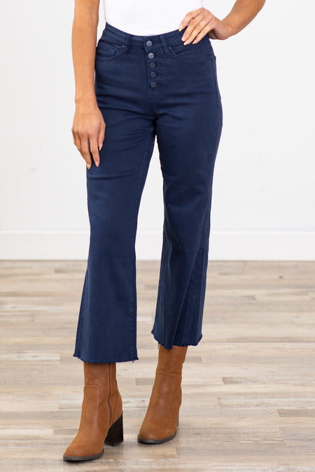 Mica Navy Cropped Wide Leg Jeans